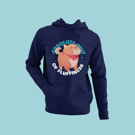 Introducing our navy blue hoodie featuring a cute and fluffy Shiba Inu with the title "Absolute Unit of Fluffiness". Made with soft and durable fabric, this hoodie is perfect for dog lovers who want to stay comfortable and stylish. Get yours today and experience the ultimate in cuteness and comfort!