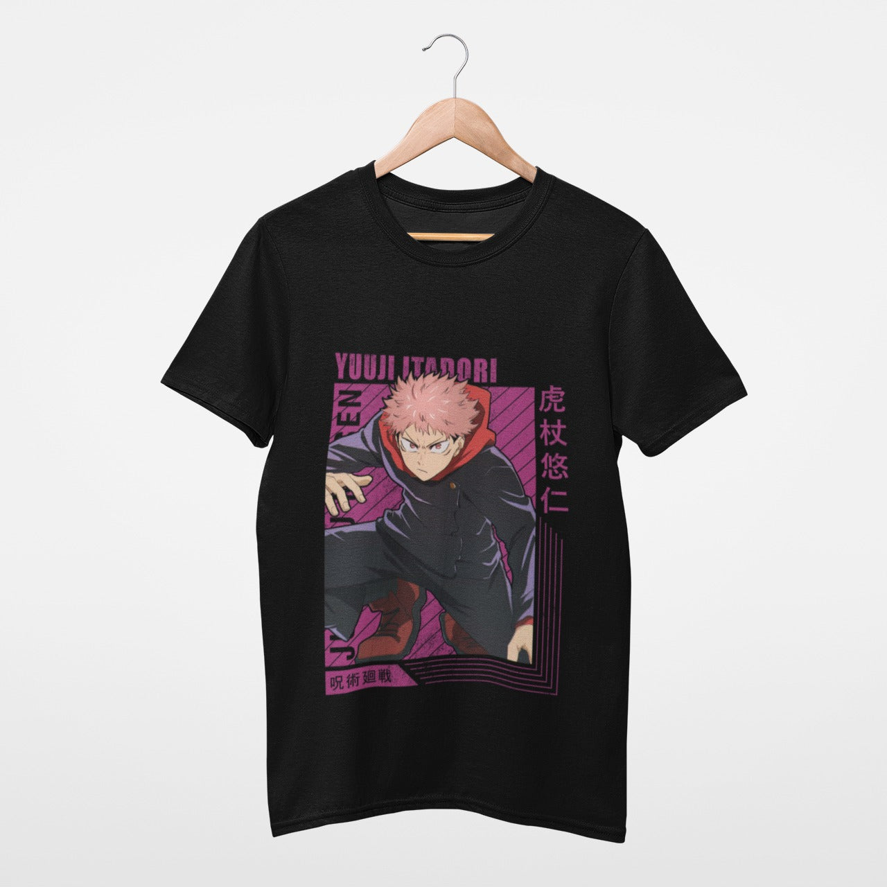 Magenta alert Yuuji Itadori Black Jujutsu Kaisen T-shirt