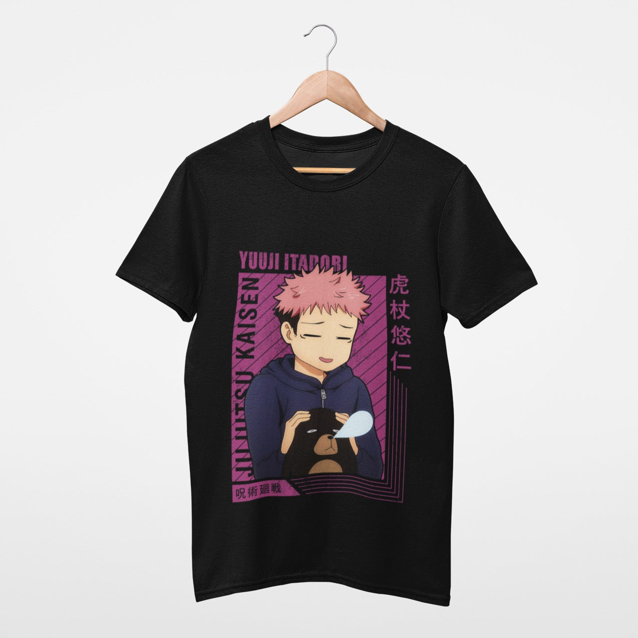 Cute Magenta Yuuji Itadori Black Jujutsu Kaisen tee